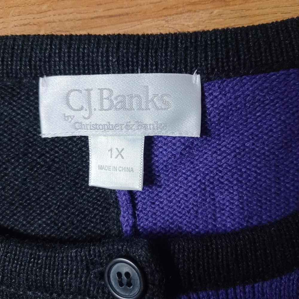 Red Hat Society Embroidered Cardigan Sweater 1X Black Purple Color Block L/S - Picture 4 of 11